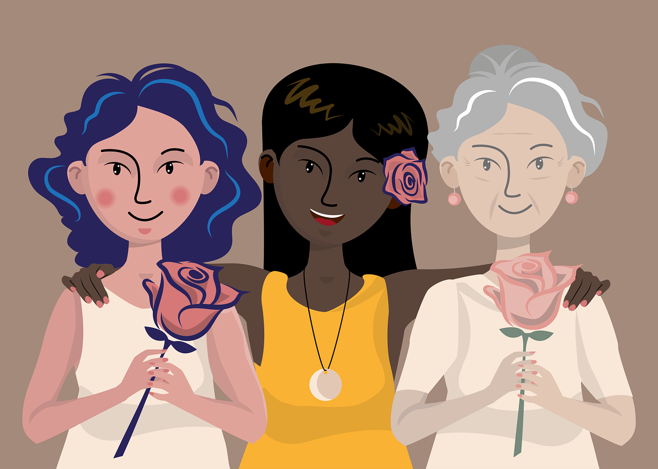 Cartoon women multi-generational and race
