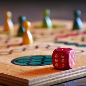 Board game with dice and tokens